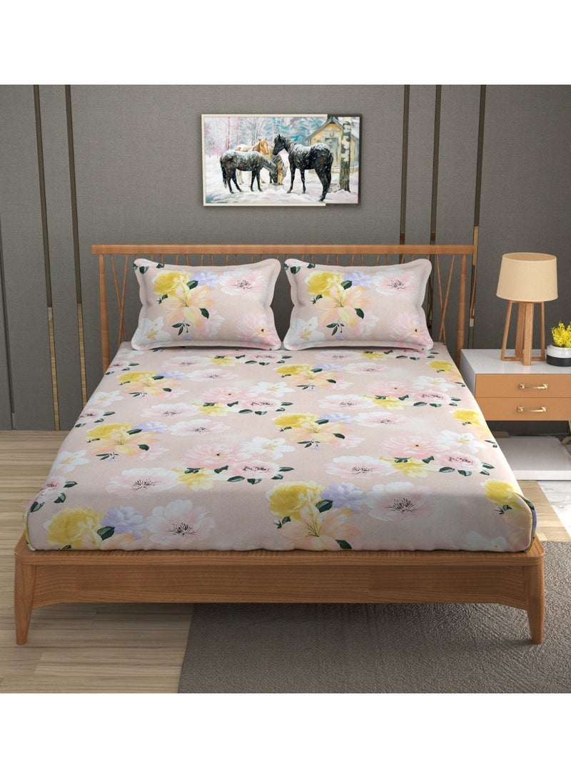 AURIO Premium Queen Size Fitted Bedsheet with 2 Pillowcases – Modern Design – Deep Pocket (72 x 78 + 10 inch)(180x200+35 cm) Soft, Breathable Microfiber Bedding Set for Home Comfort - Image 2